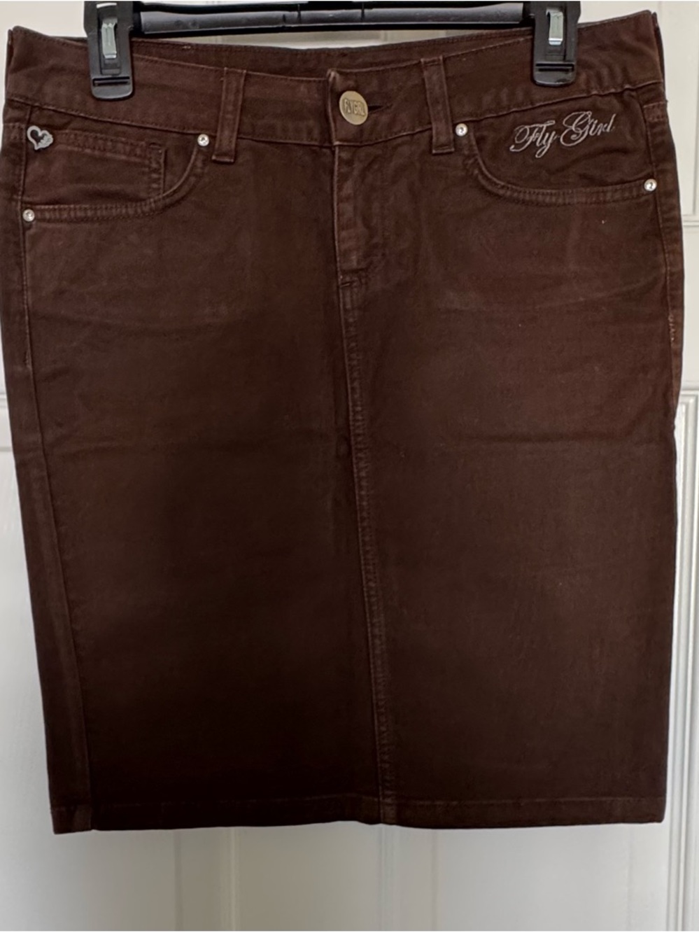 Brown Denim Pencil Skirt - Classic Straight Fit